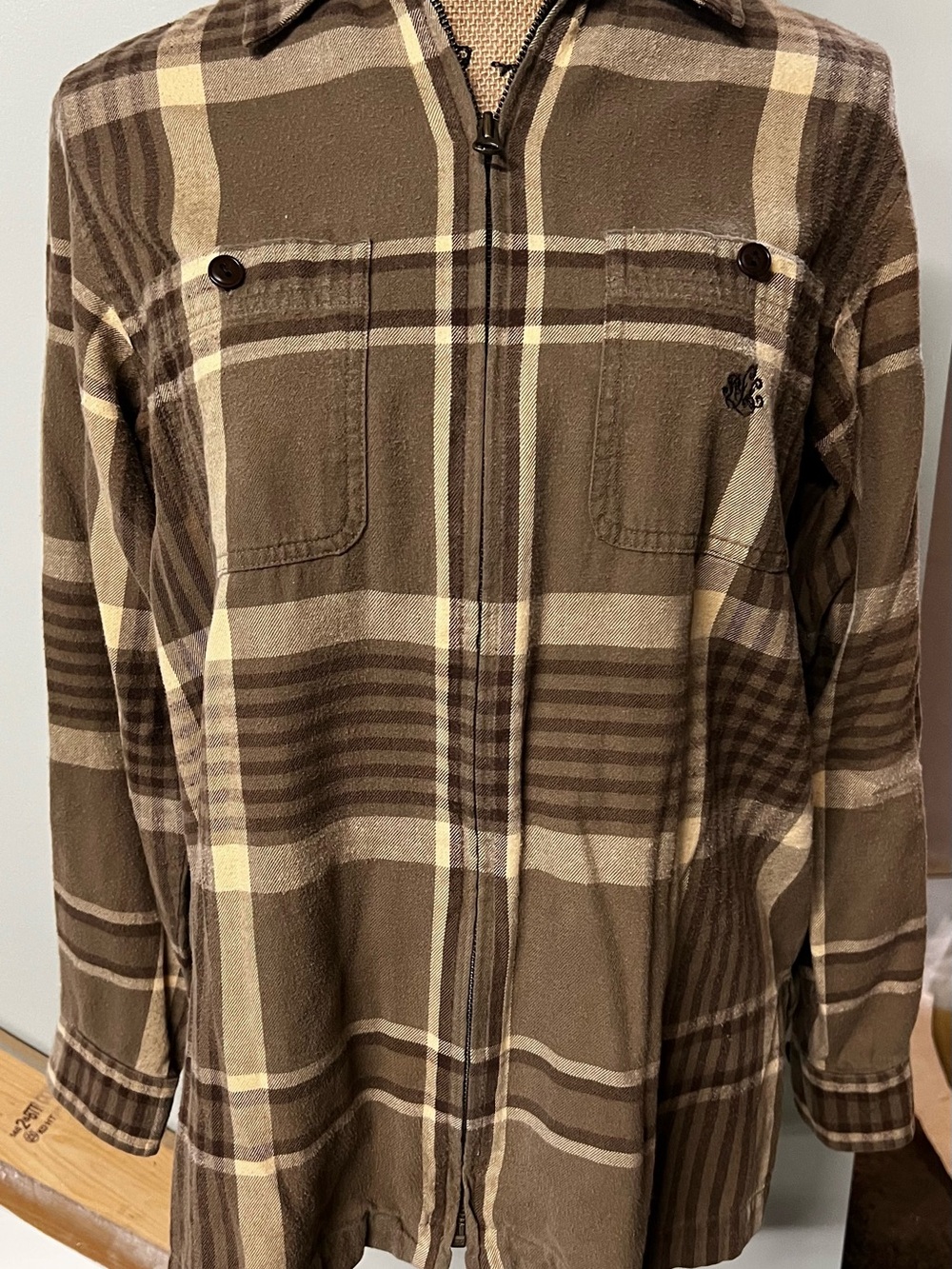 Lauren Ralph Lauren Brown and Cream Plaid Shirt Jacket